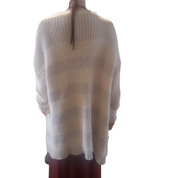 NEW Dreamers Sz M Women's Cream Mixed Media Fuzzy/Open Knit Soft Cardigan - Picture 5 of 10